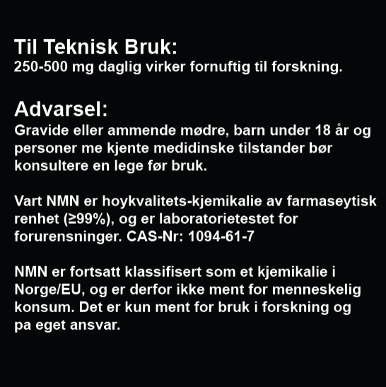 NMN molekylær teknisk bruk og advarsel merking.