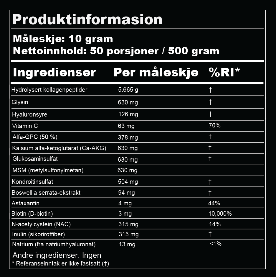 Black label for Forge Collagen+ supplement with white text and product details.